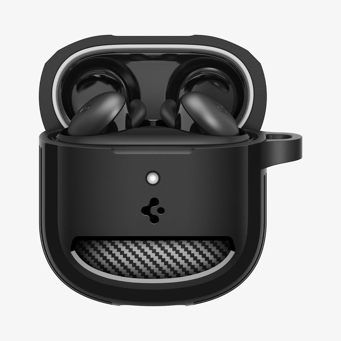 ACS09480 - Pixel Buds 2a Case Rugged Armor in black showing the front with top open