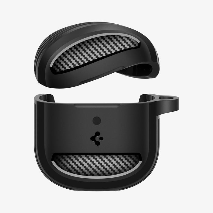 ACS09480 - Pixel Buds 2a Case Rugged Armor in black showing the top and bottom of case with top bending