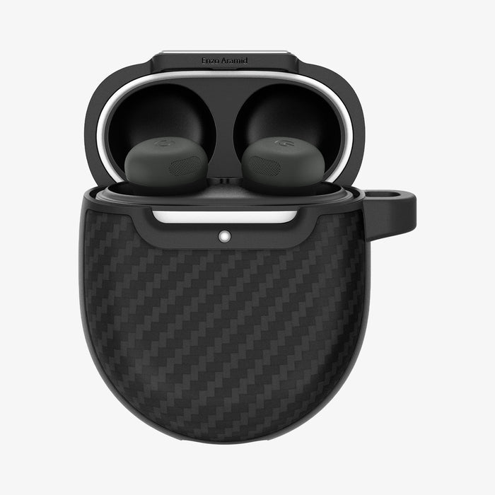 ACS07649 - Pixel Buds Pro 2 Case Enzo Aramid in Matte Black showing the front, top open
