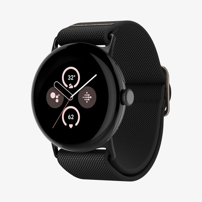 AMP07601 - Pixel Watch 4 (45mm) Lite Fit Watch Band in black showing the front and partial inside of band