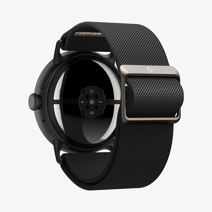 AMP07601 - Pixel Watch 4 (45mm) Lite Fit Watch Band in black showing the back and partial inside of band
