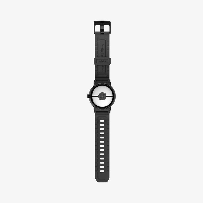 AMP07600 - Pixel Watch 4 (45mm) Series Rugged Band in black showing the back with watch band laid out flat
