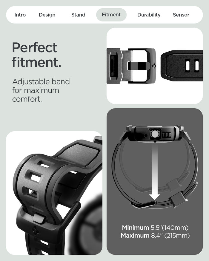 ACS11223 - Pixel Watch 5 (45mm) Rugged Armor Pro Black showing the perfect fitment. Adjustable band for maximum comfort