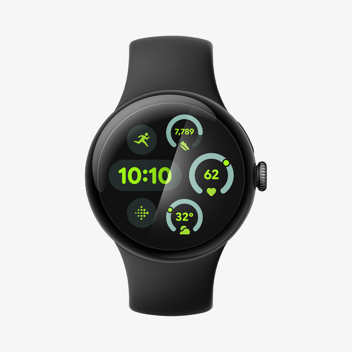 AFL08525 - Pixel Watch 3 (45mm) EliteShield EZ Fit in Clear showing the screen protector installed on the watch