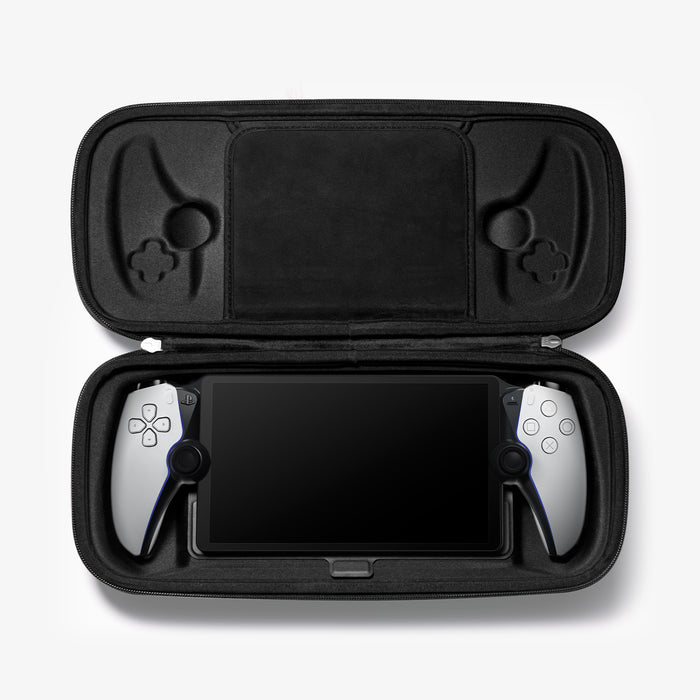 AFA07236 - PlayStation Portal Rugged Armor Pro Pouch in Black showing the inner with PlayStation device inside