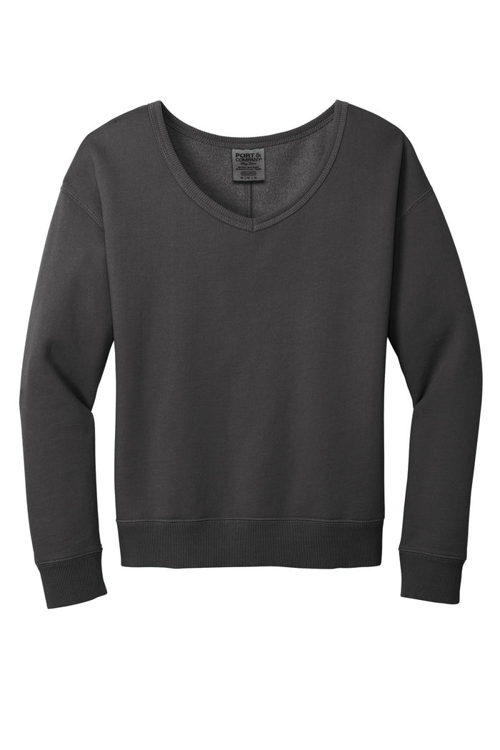 Port & Co LPC098V Women's Beach Wash Garment-Dyed V-Neck Sweatshirt