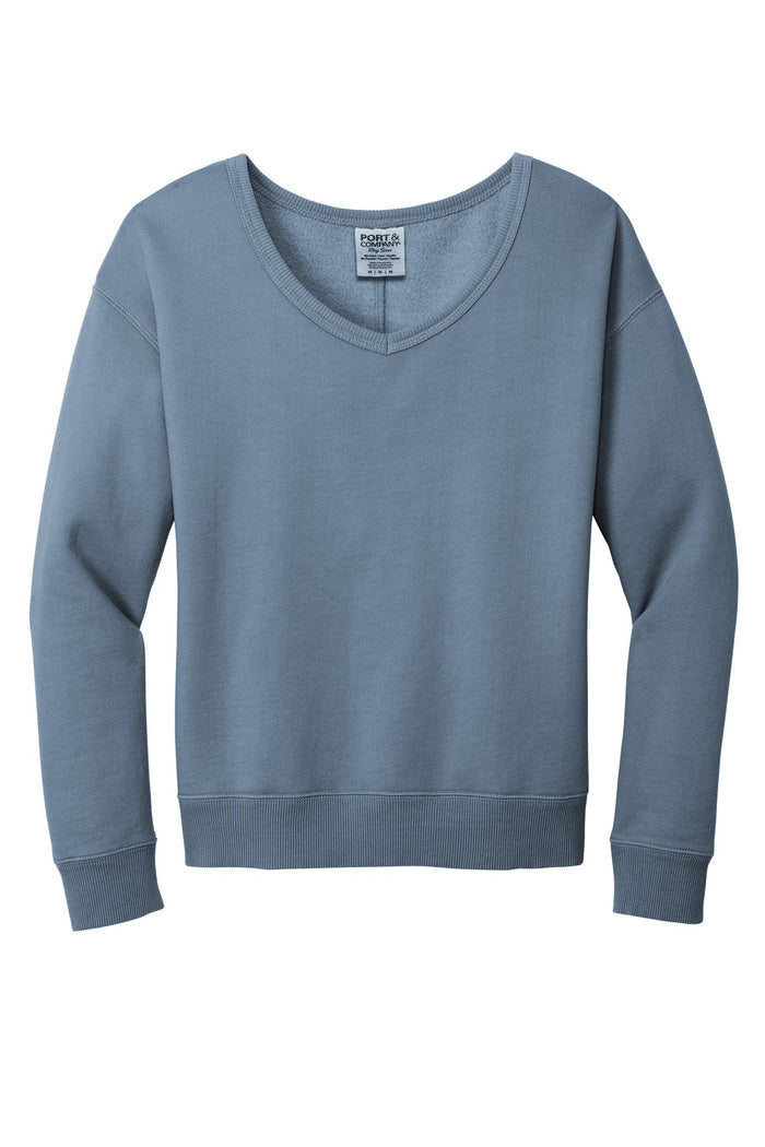 Port & Co LPC098V Women's Beach Wash Garment-Dyed V-Neck Sweatshirt