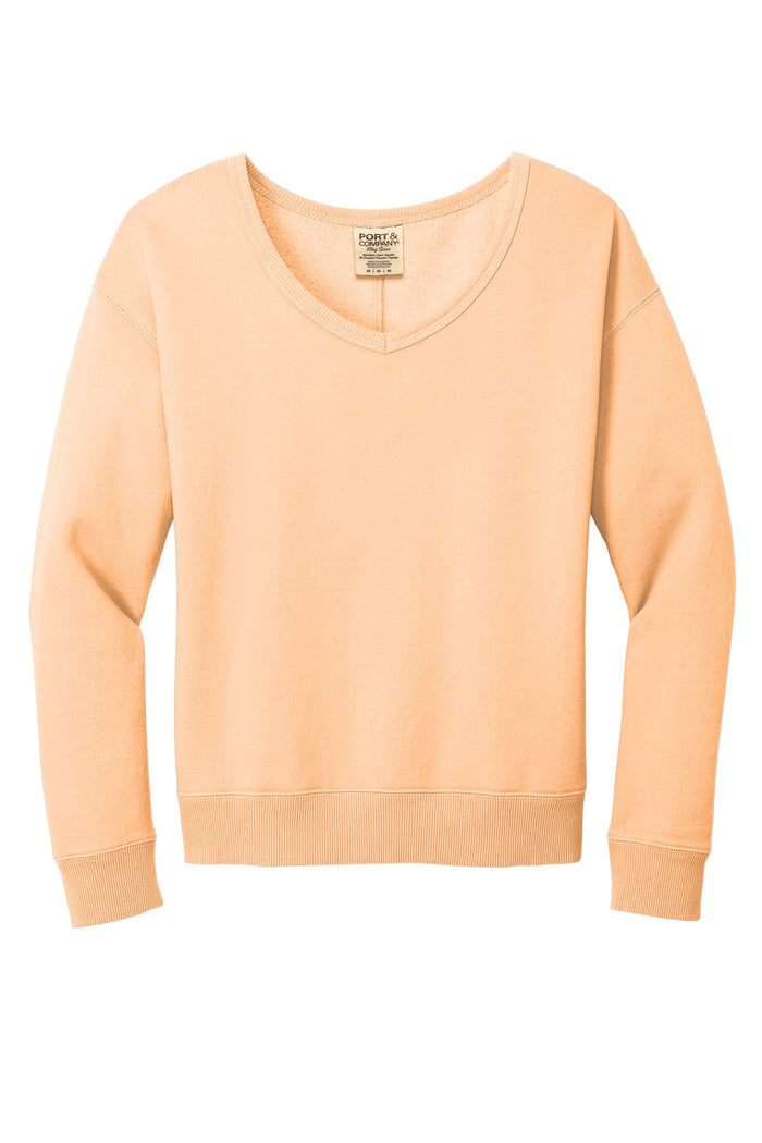 Port & Co LPC098V Women's Beach Wash Garment-Dyed V-Neck Sweatshirt