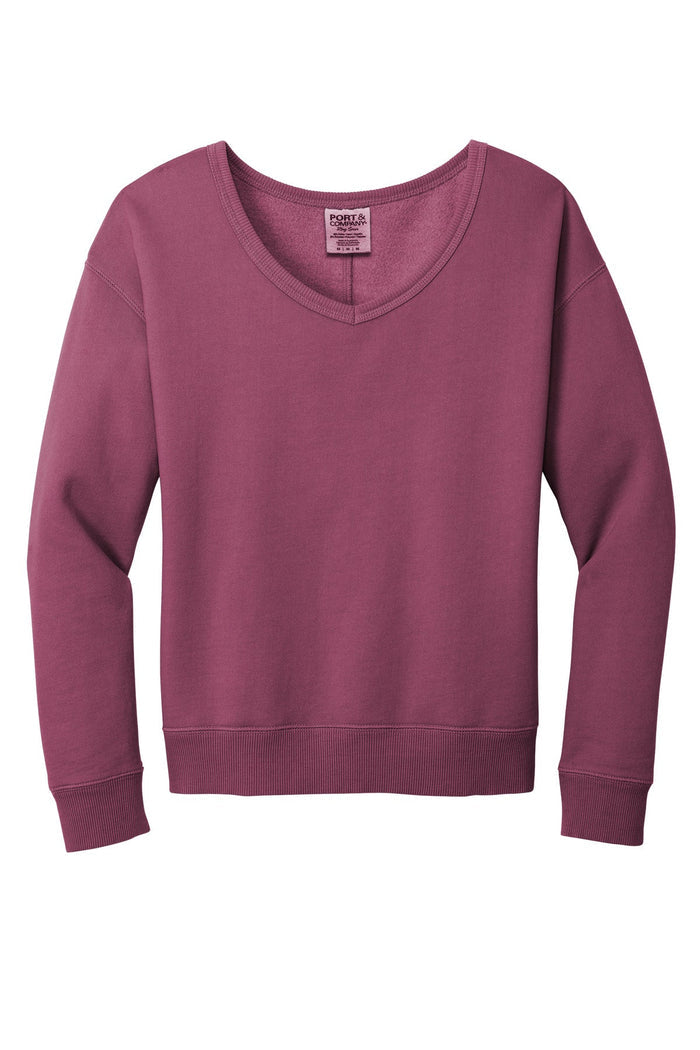 Port & Co LPC098V Women's Beach Wash Garment-Dyed V-Neck Sweatshirt