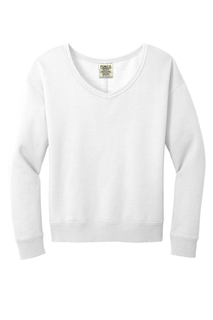 Port & Co LPC098V Women's Beach Wash Garment-Dyed V-Neck Sweatshirt