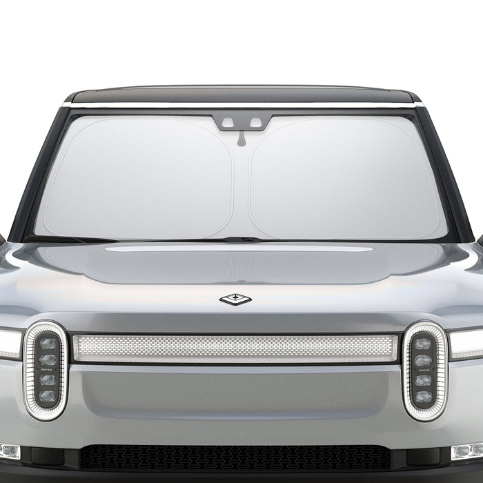 ACP09093 - R1S (2022-2025) Rivian CryoShade RO260 in Black showing the front of the vehicle with sun shade installed