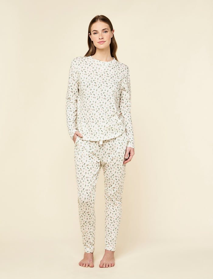 Rosebud Organic Cotton Knit Long Sleeve Tee and Straight Leg Pant Set