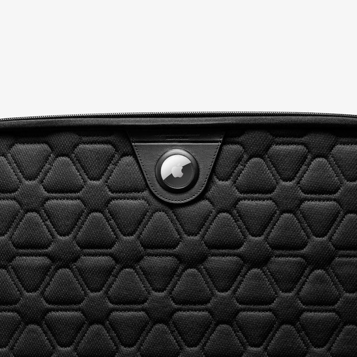AFA04270 - Rugged Armor Pro Laptop Pouch 14" in Black showing the partial front, with AirTag attached