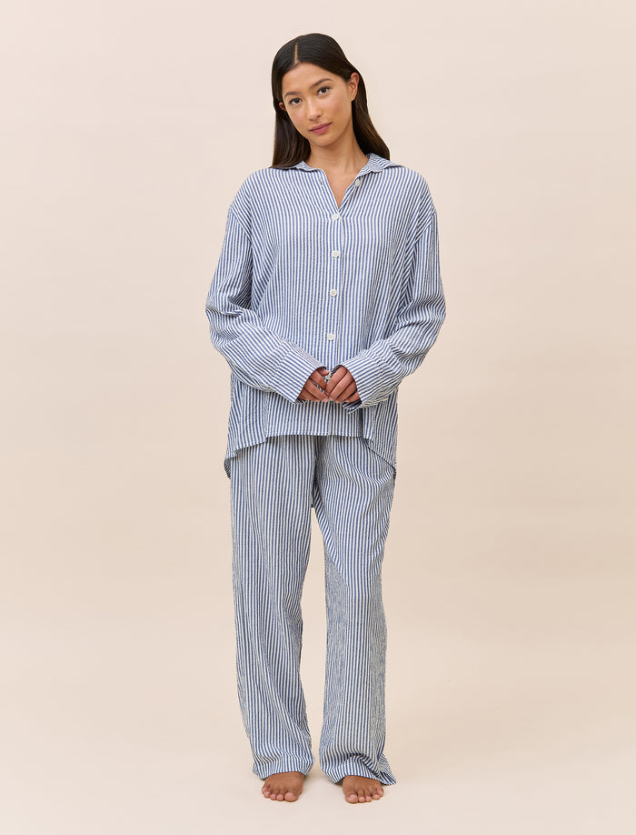 Sabine Seersucker Stripe Full Length PJ Set