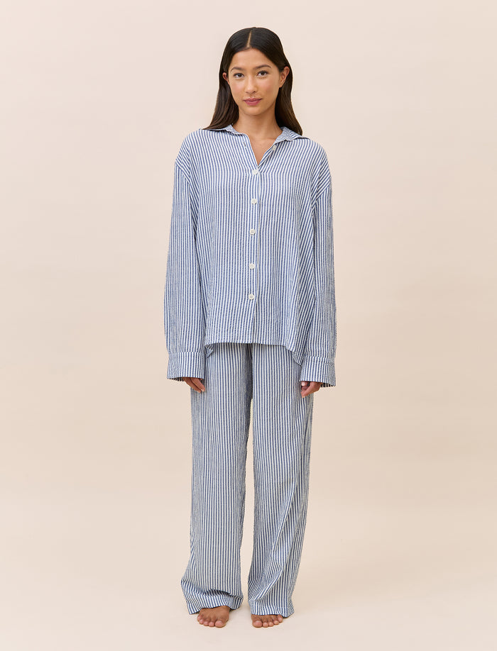 Sabine Seersucker Stripe Full Length PJ Set
