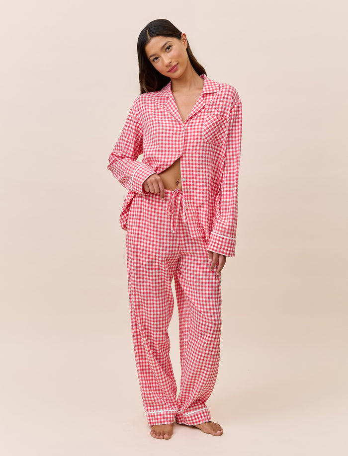 Seersucker Gingham Full Length PJ Set