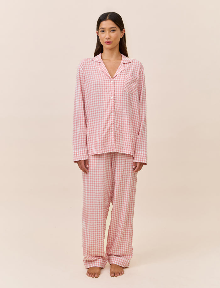 Seersucker Gingham Full Length PJ Set