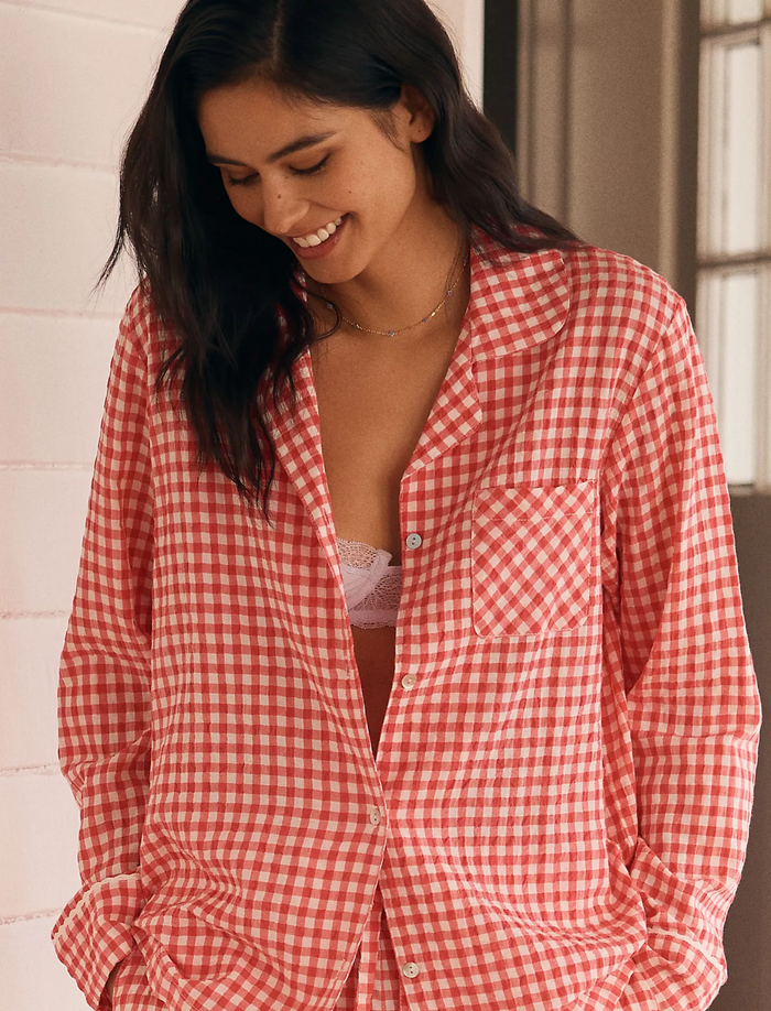 Seersucker Gingham Full Length PJ Set