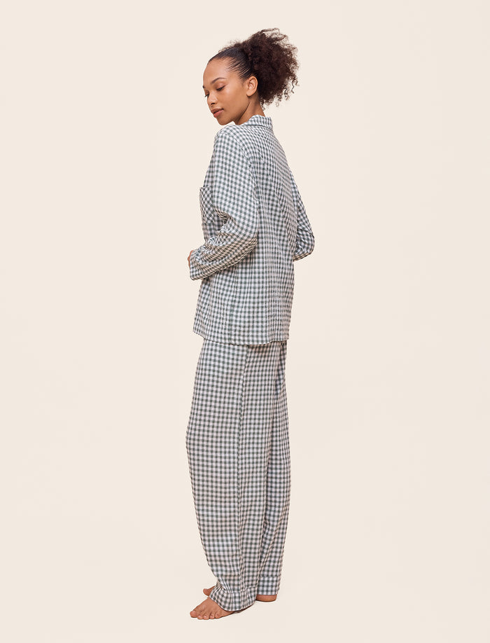 Seersucker Gingham Full Length PJ Set