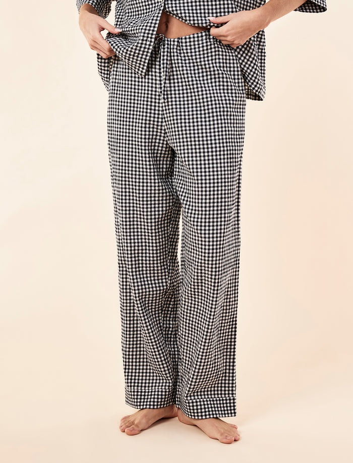 Seersucker Gingham Short Sleeve Shirt and Full Length Pant PJ Set