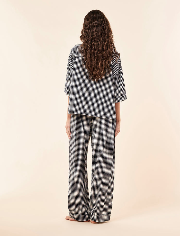 Seersucker Gingham Short Sleeve Shirt and Full Length Pant PJ Set