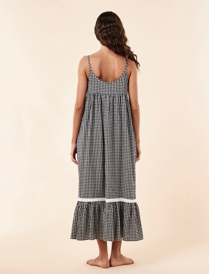 Seersucker Lace Insert Maxi Nightgown