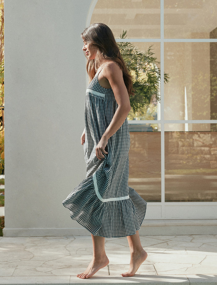 Seersucker Lace Insert Maxi Nightgown