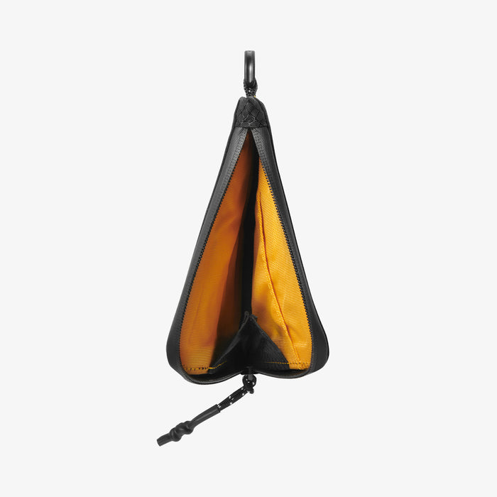 AFA11229 - Soft Card Holder | LF300 in Black showing interior view with zipper fully open, revealing a bright yellow lining and multiple card slots.
