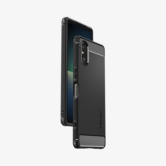 ACS06359 - Sony Xperia 5V Case Rugged Armor in matte black showing the sides, partial front and back