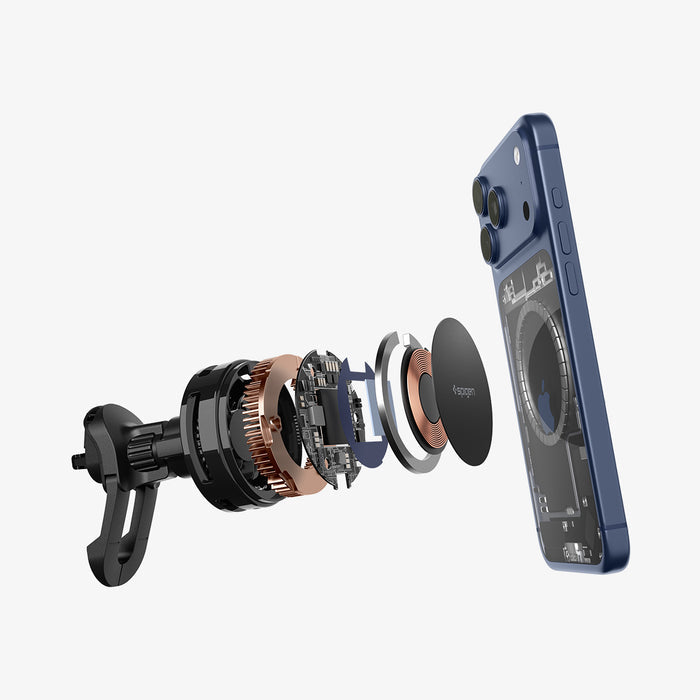 ACP10511 - Spigen Essential Qi2.2 Hook Car Mount (Mag Fit) showing the multiple layers of mount