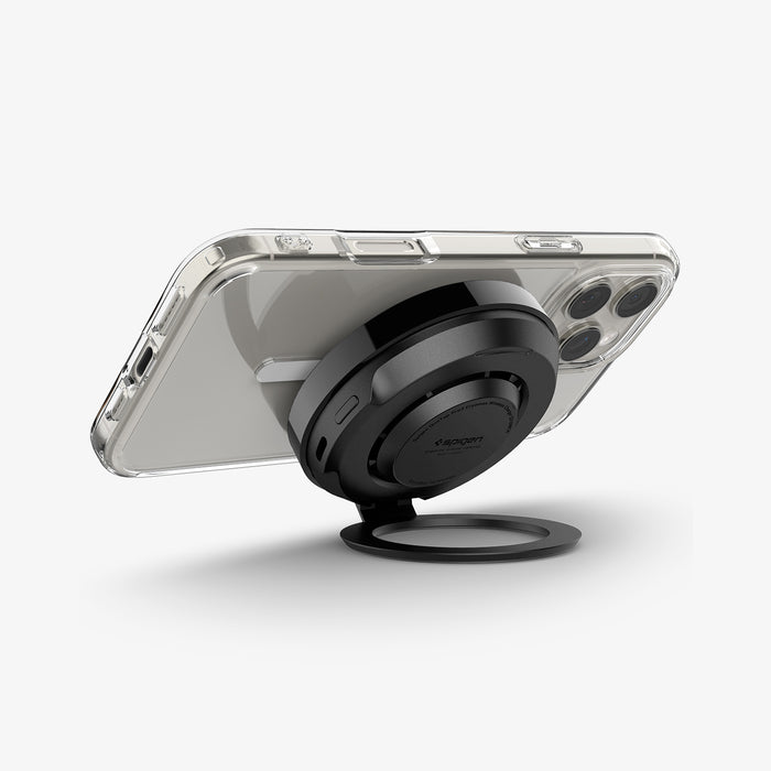 ACH07977 - OneTap Phone Kickstand S310WCK (MagFit) in Black showing the back, partial side with device attached