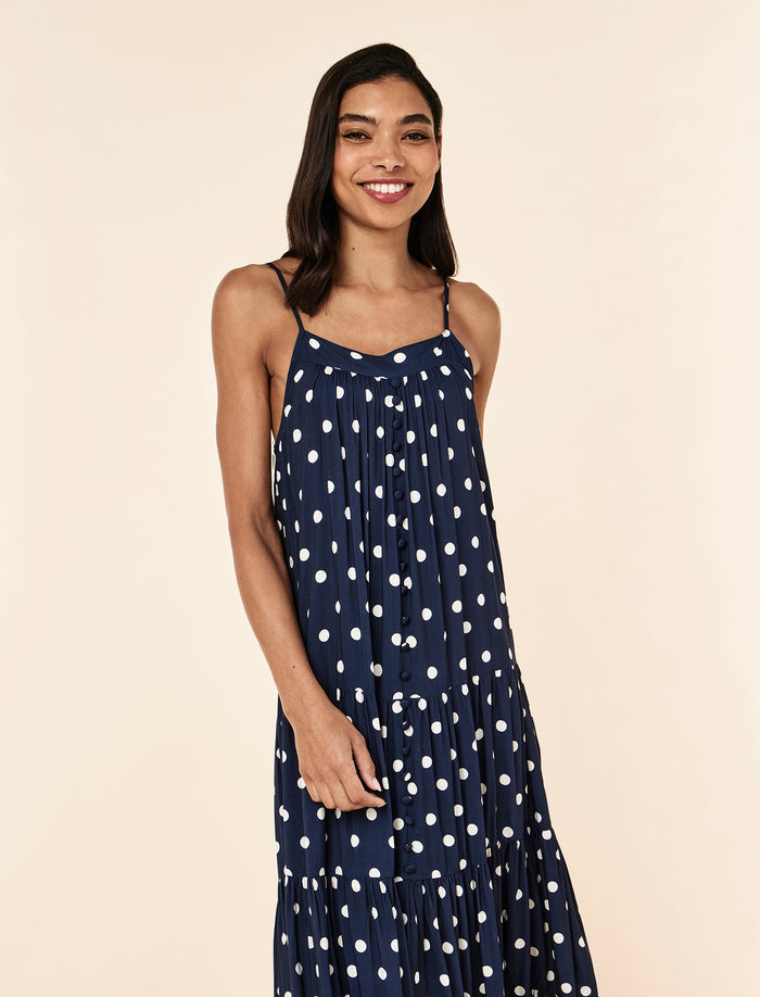 Spot Tiered Maxi Nightgown