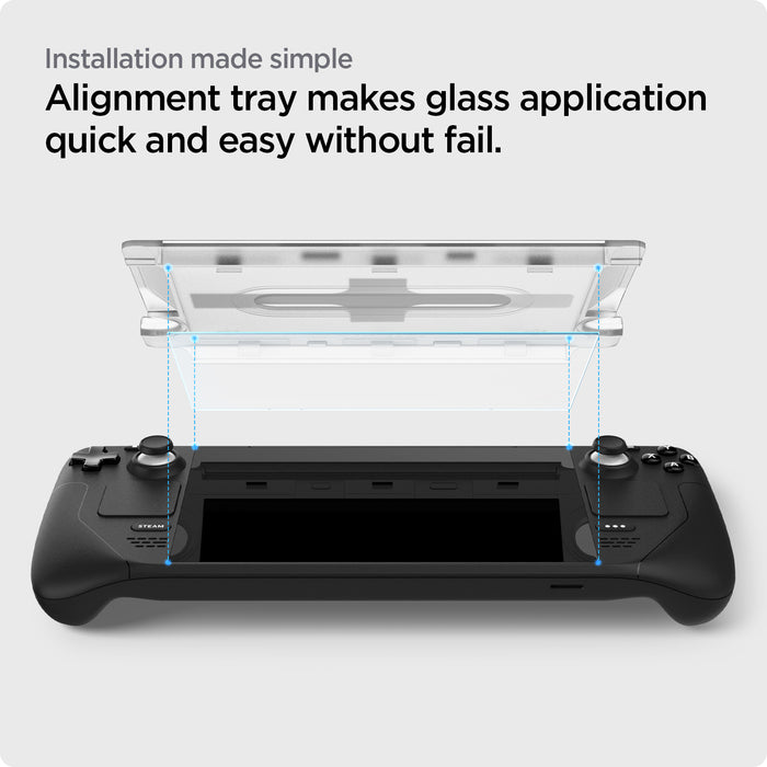 AGL05600 - Steam Deck Screen Protector EZ FIT GLAS.tR showing the  installation made simple. Alignment tray makes glass application quick and easy without fail