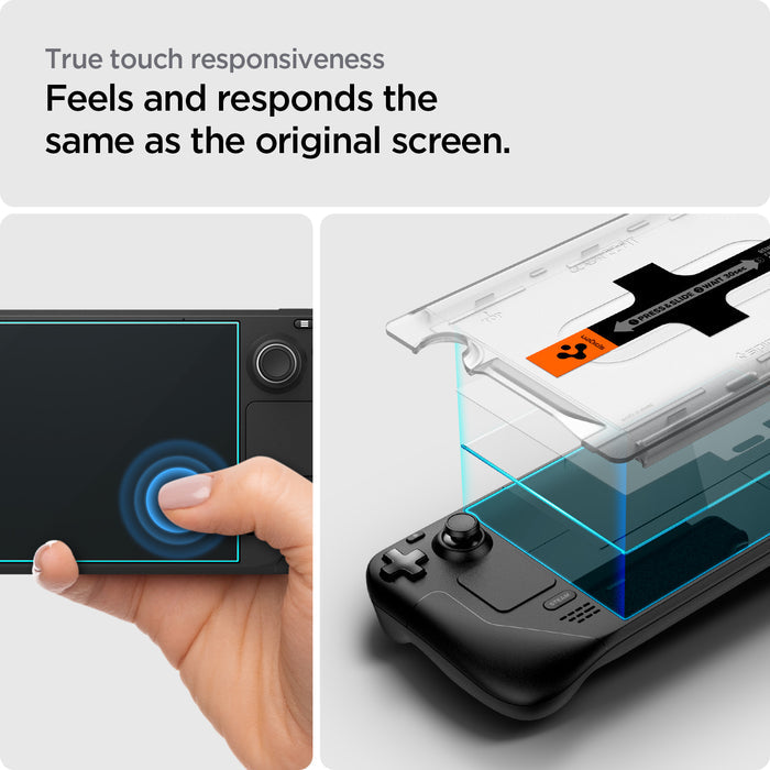 AGL05600 - Steam Deck Screen Protector EZ FIT GLAS.tR showing the  true touch responsiveness. Feel and responds the same as the original screen