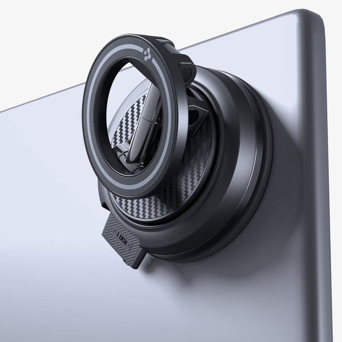ACP11657 - Close-up of Spigen MagSafe car mount suction cup lock mechanism attached to surface