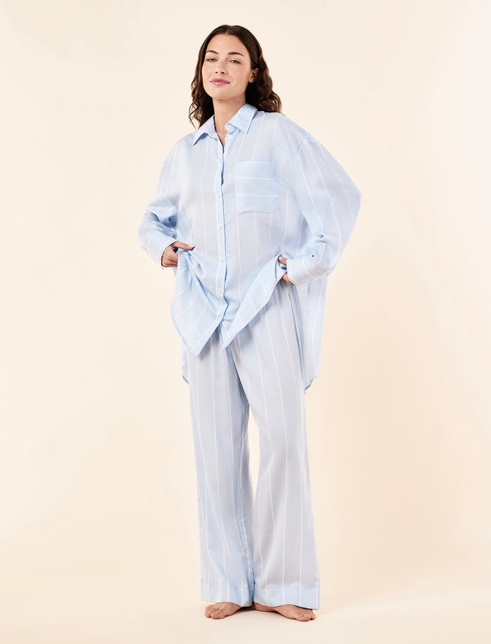 Stripe Shirting Full Length PJ Set