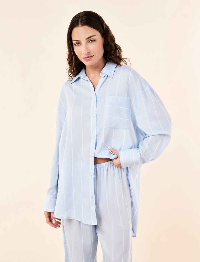 Stripe Shirting Full Length PJ Set