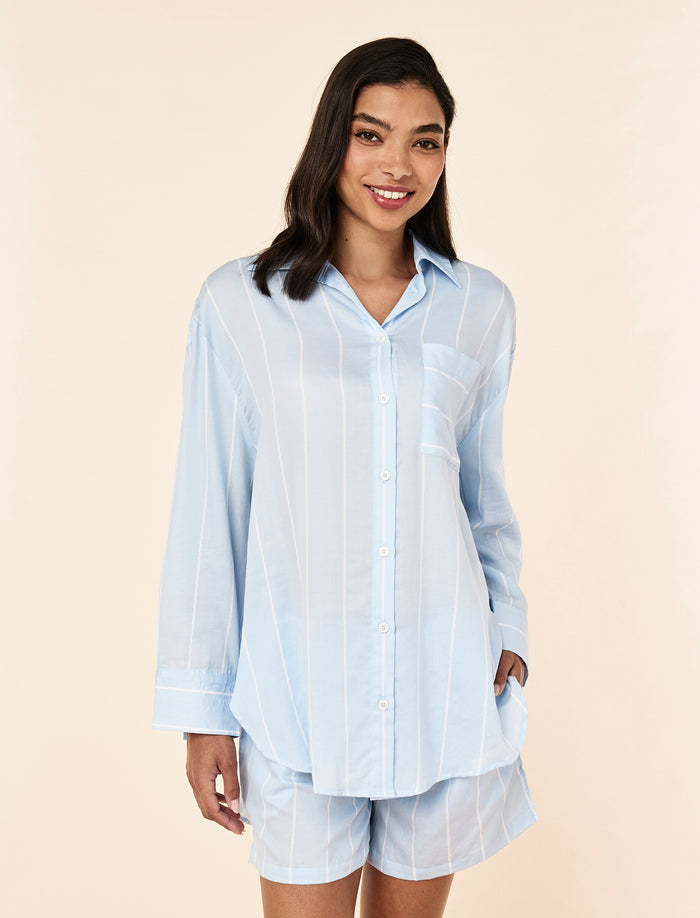 Stripe Shirting Long Sleeve Boxer PJ Set