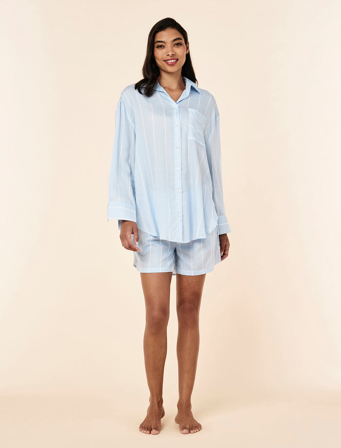 Stripe Shirting Long Sleeve Boxer PJ Set