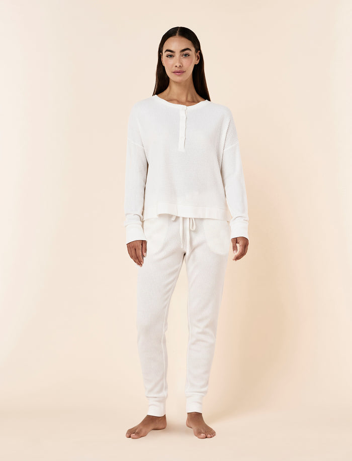 Super Soft Waffle Long Sleeve Henley Top PJ Set