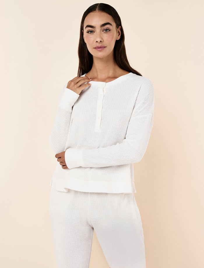 Super Soft Waffle Long Sleeve Henley Top PJ Set