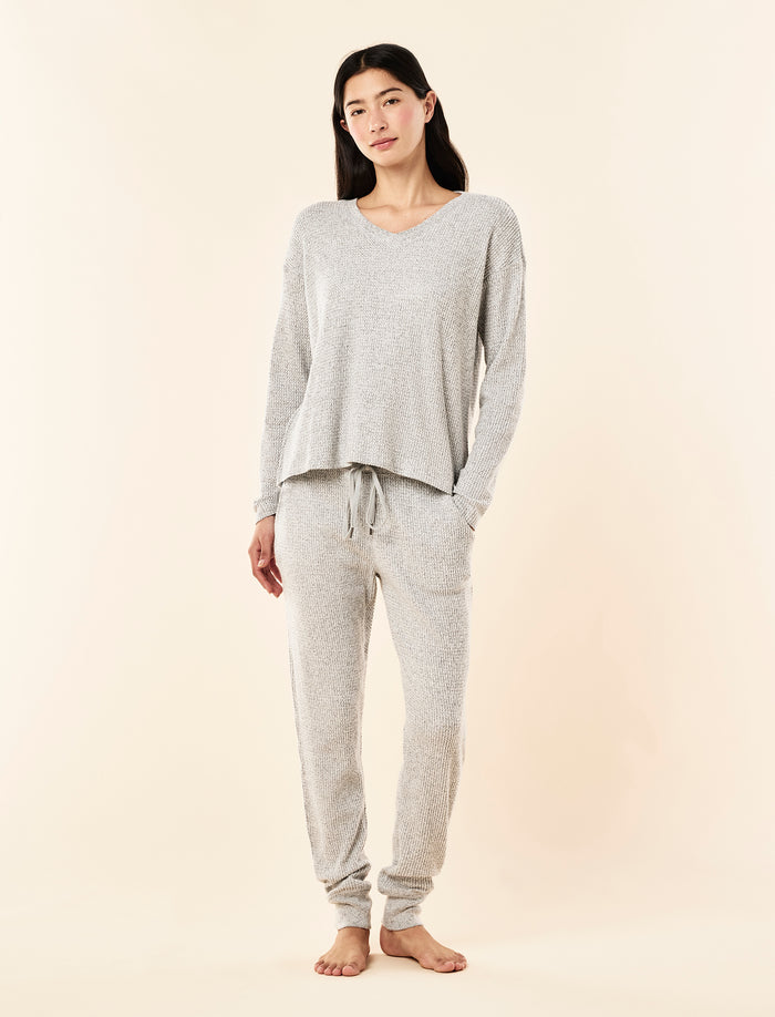 Super Soft Waffle V-Neck Long Sleeve Top