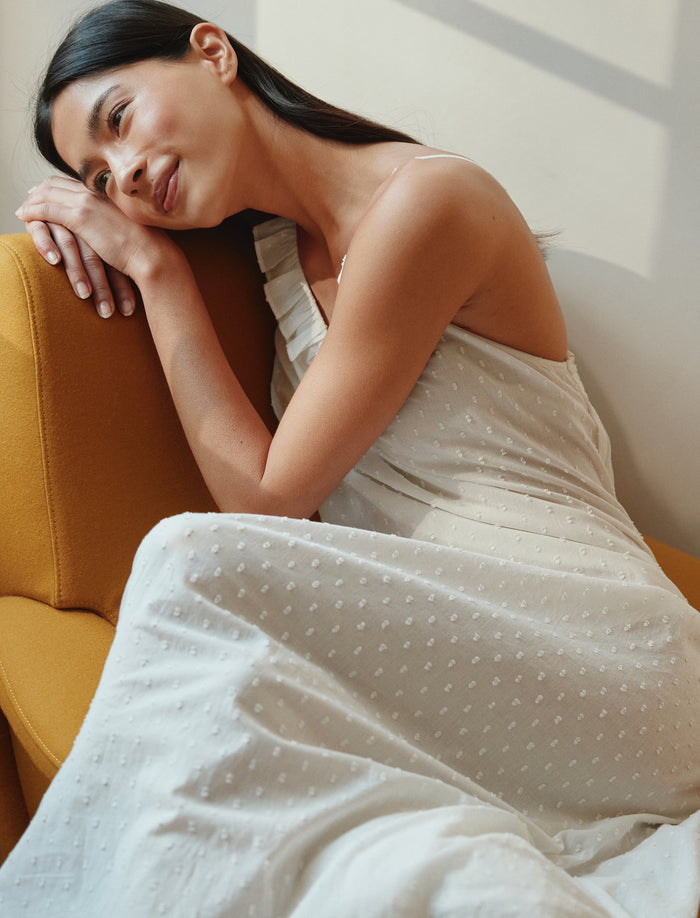 Swiss Dot Lace Frill Maxi Nightgown