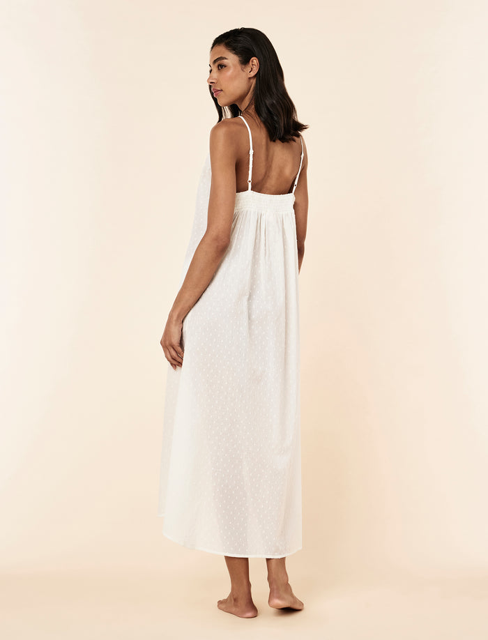 Swiss Dot Lace Frill Maxi Nightgown