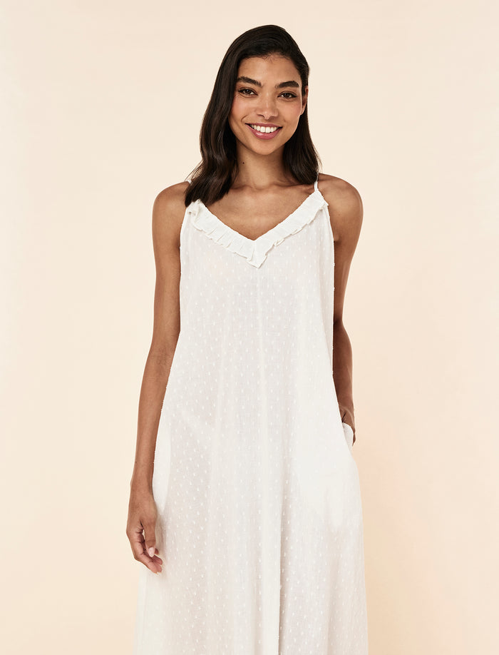 Swiss Dot Lace Frill Maxi Nightgown