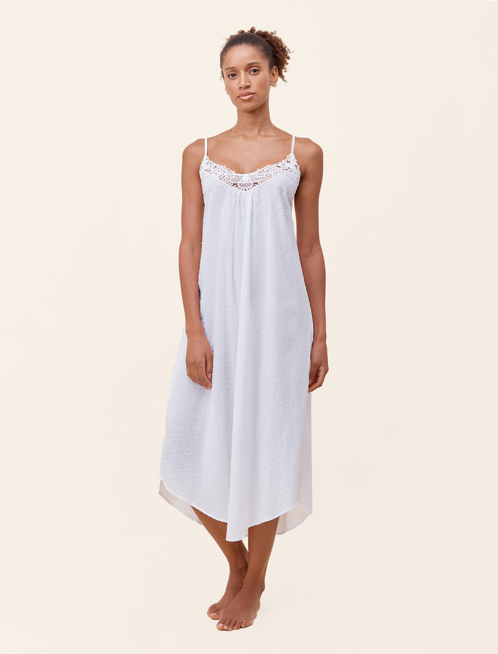 Swiss Dot Lace Front Maxi Nightgown