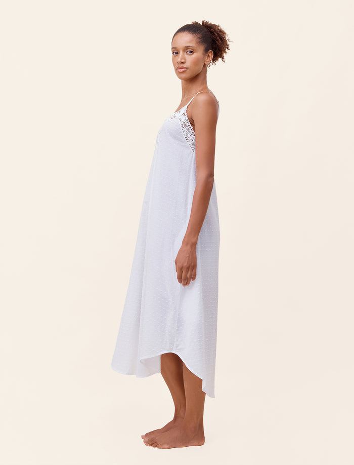 Swiss Dot Lace Front Maxi Nightgown
