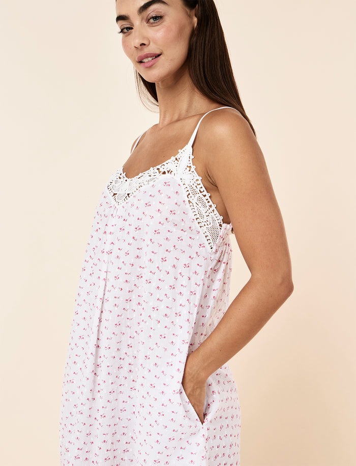 Swiss Dot Lace Front Maxi Nightgown