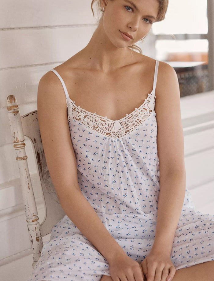 Swiss Dot Lace Front Maxi Nightgown