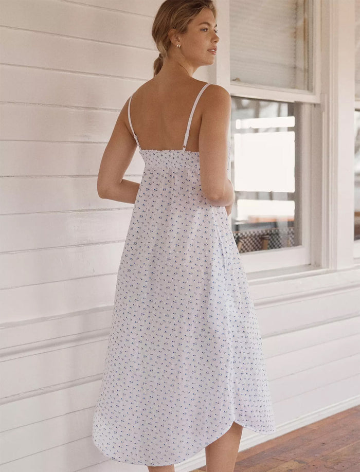 Swiss Dot Lace Front Maxi Nightgown
